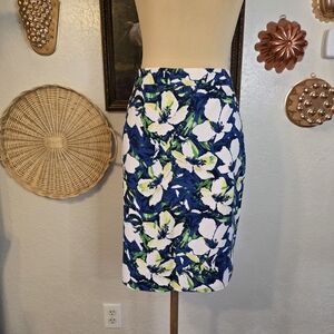 J.Crew The Pencil Skirt Floral Garden Woven Royal Blue and Green Women's Skirt